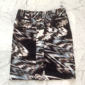 ETCETERA Pencil Skirt Sz 2 Abstract Animal Print Button Front Side-Zip